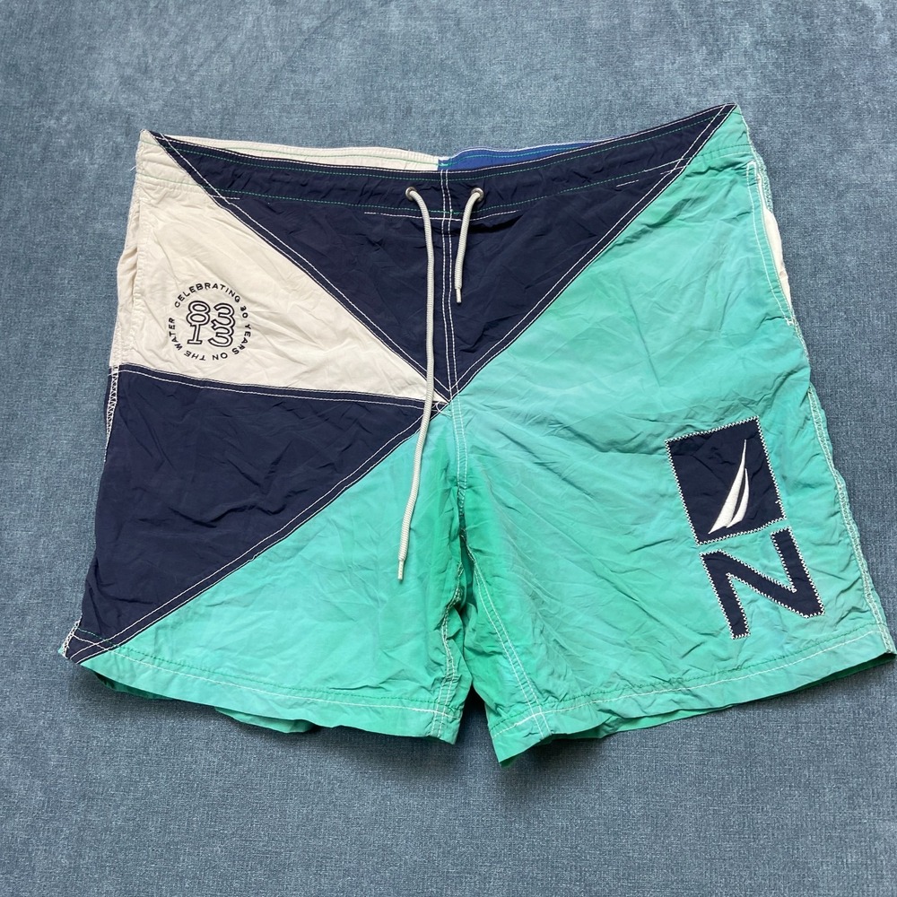 Vintage Nautica Swim Trunk Shorts Mens Large Multicolor Colorblock Nylon Surfing